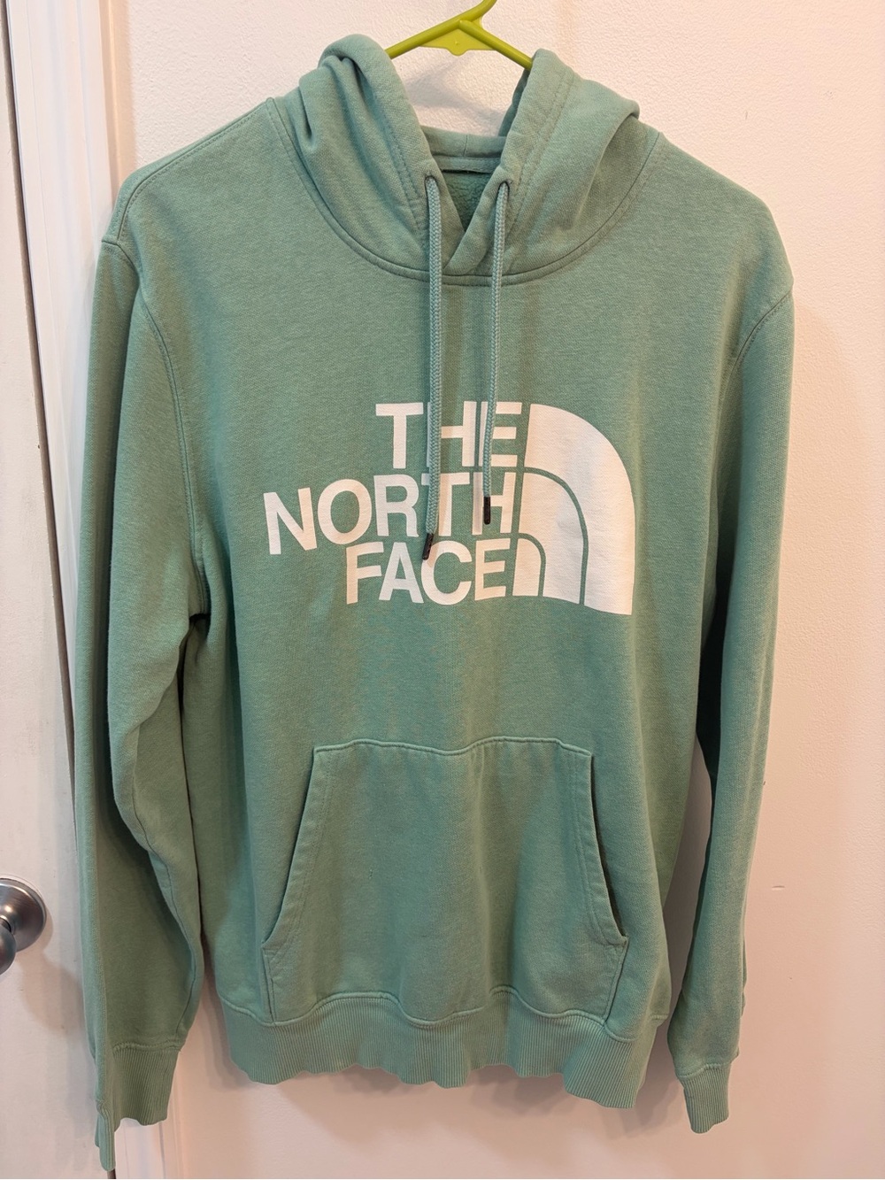 The North Face Men's Crewneck Hoodie in Seafoam Green with White Logo
